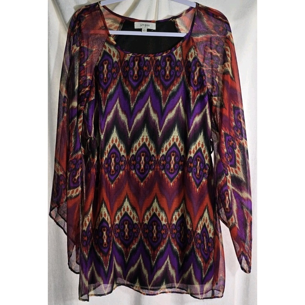Umgee Womens Top Size S Tunic Boho Long Sleeve Lace Trim Semi Sheer